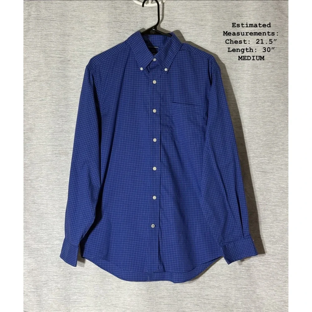 NAUTICA Men's Classic Fit Wrinkle Resistant‎ Button Down Shirt Blue Checkered M
